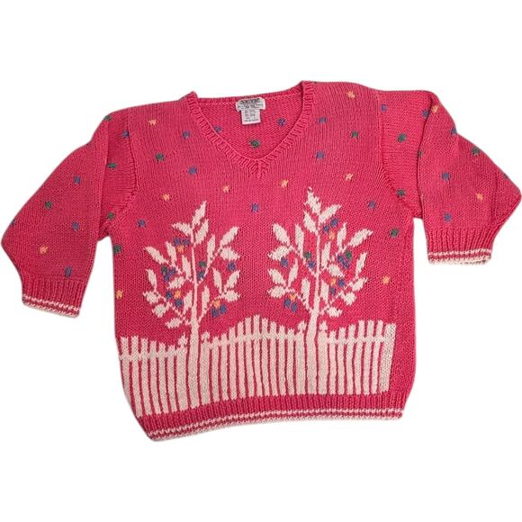 Vintage 80s SKYR Tree Knit Sweater Ramie Cotton Confetti Cottagecore Medium - Picture 8 of 16